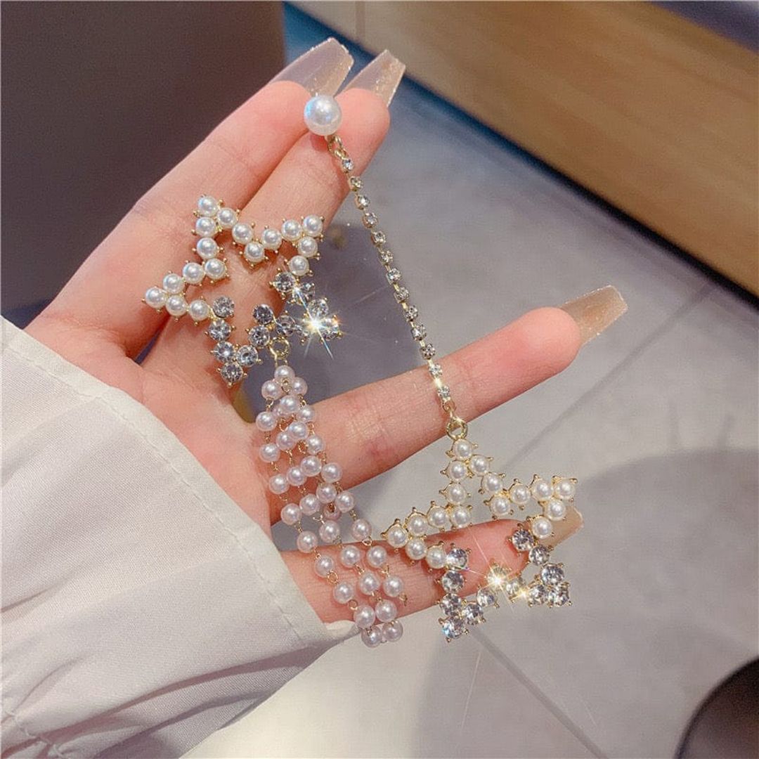 Mismatched Pearl Star Earrings