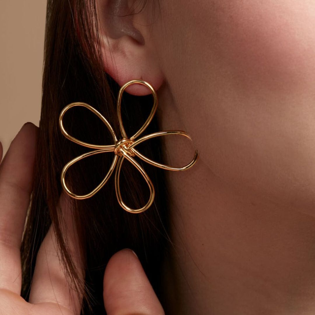 Golden Flower Statement Earrings