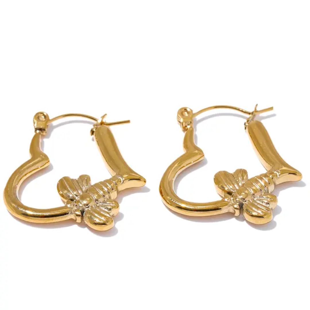 Golden Heart Butterfly Hoops Earrings