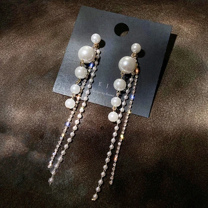 Perky Pearl Long Chain Earrings