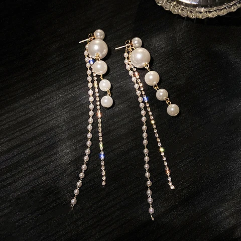 Perky Pearl Long Chain Earrings