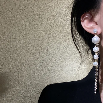 Perky Pearl Long Chain Earrings