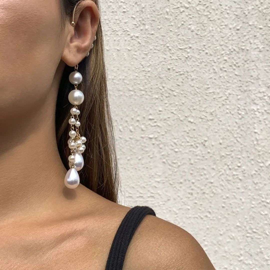 Perky Pearl long Chain Earcuffs (Both ear